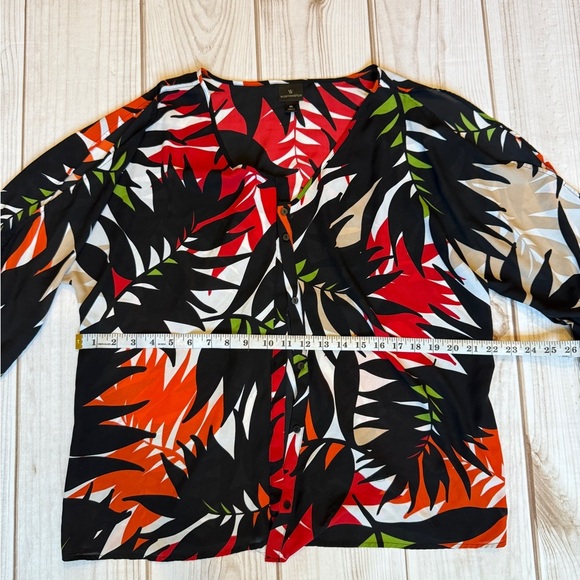 Worthington Red and Black Leaf Print Blouse - Picture 4 of 6
